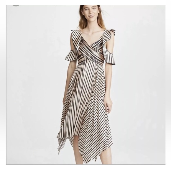 Self-Portrait Black and White Striped Midi Dress - Picture 4 of 6